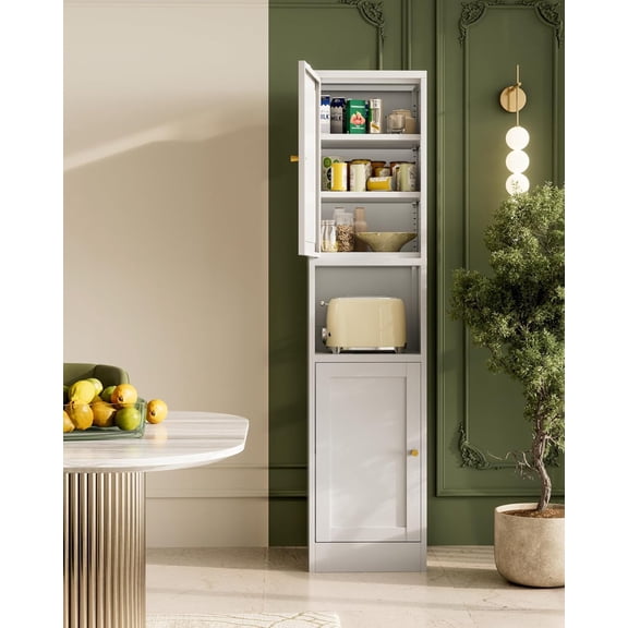 67" Slim Narrow Kitchen Pantry Cabinet with Doors – 6-Tier Tall Storage Cupboard for Small Space, Adjustable Shelves, Reversible Doors, Easy Assembly, White, Ideal for Bathroom