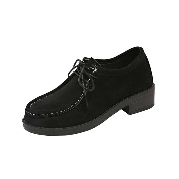 Black Women'S Loafers Round Toe Front Laced Flat Low Heel All Season Lightweight Comfortable Casual Shoes For Everyday Wear And Outings Size 36