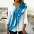 thumbnail image 1 of Womens Tops Ladies Top Floral Print V-Neck Short Sleeve Button T-Shirt Blue L, 1 of 5