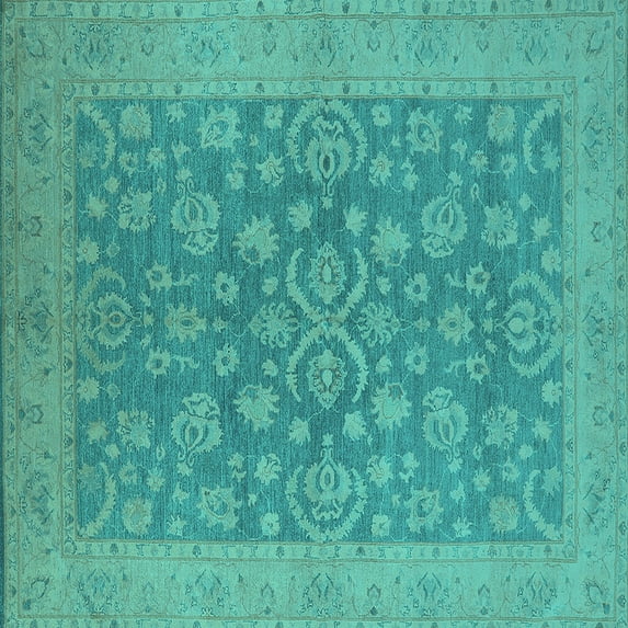 Ahgly Company Indoor Square Oriental Turquoise Blue Traditional Area Rugs, 5' Square