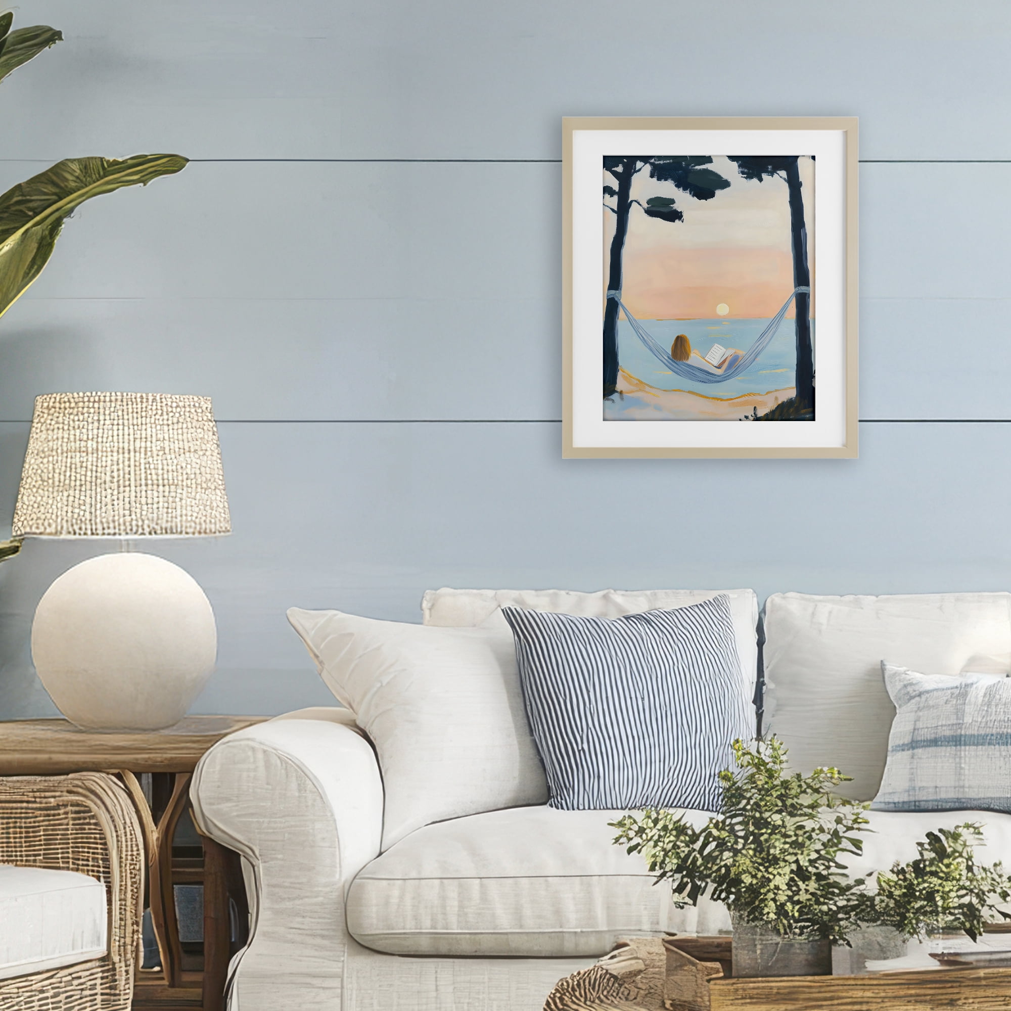 Stupell Industries Reading At Sunset in Hammock Birch Framed Print Under Glass, design by The Prints Vibe