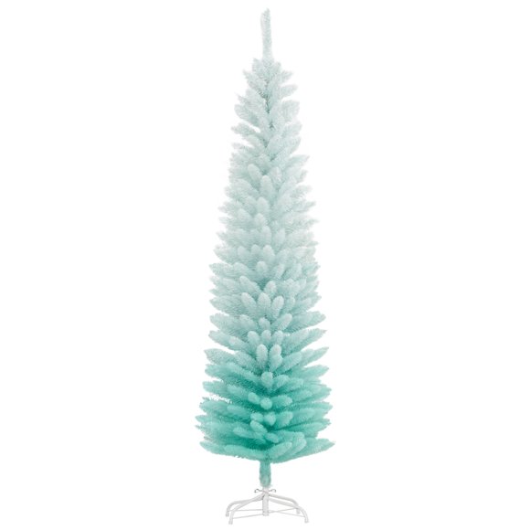 HOMCOM 7ft Slim Artificial Christmas Tree, Pencil Xmas Tree, Gradient Blue