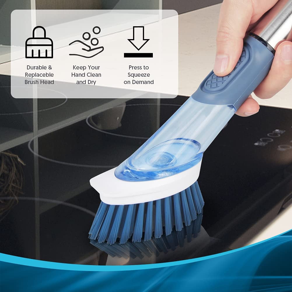 Ff740 Kitchen Pot Pan Sink Dish Cleaning Brush With Replaceable Sponge Head  Soap Dispenser Dish Scrubber - Buy Dish Brush With Soap Dispenser,Dish