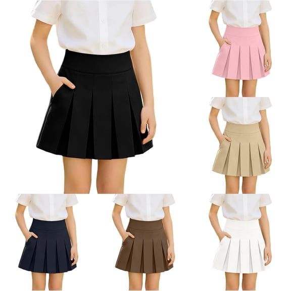 QTSHPN Sports Skirt Pleated High Waist Stretch Casual with Pockets School Style 5 14 Years Girls Skirts Black 140