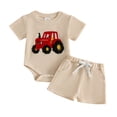 thumbnail image 1 of WUANDIXFA Newborn Boy Clothes Summer Cute Waffle Outfit Short Sleeve Shirt and Shorts Casual Baby Boys Shorts Set Newborn Boy Outfit,Beige,6-12 Months, 1 of 5