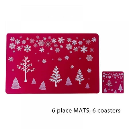 

Christmas Placemats Coaster Set of 12- Coaster Placemats with Reindeer Christmas Tree Waterproof and Easy-Clean Table mats for Christmas Holiday Table Decoration