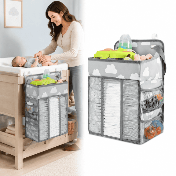 Diaper Organizer, Changing Table Organizer, Baby Storage Organizer, Diaper Organizer for Changing Table, Diaper Caddy Basket, Hanging Nursery Caddy for Crib Playyard Baby Essentials Storage