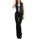 thumbnail image 2 of Chaleco sin mangas de mezclilla lavado para mujer INSPIRE CHIC, con cuello en V y botones, color negro, 2 of 6