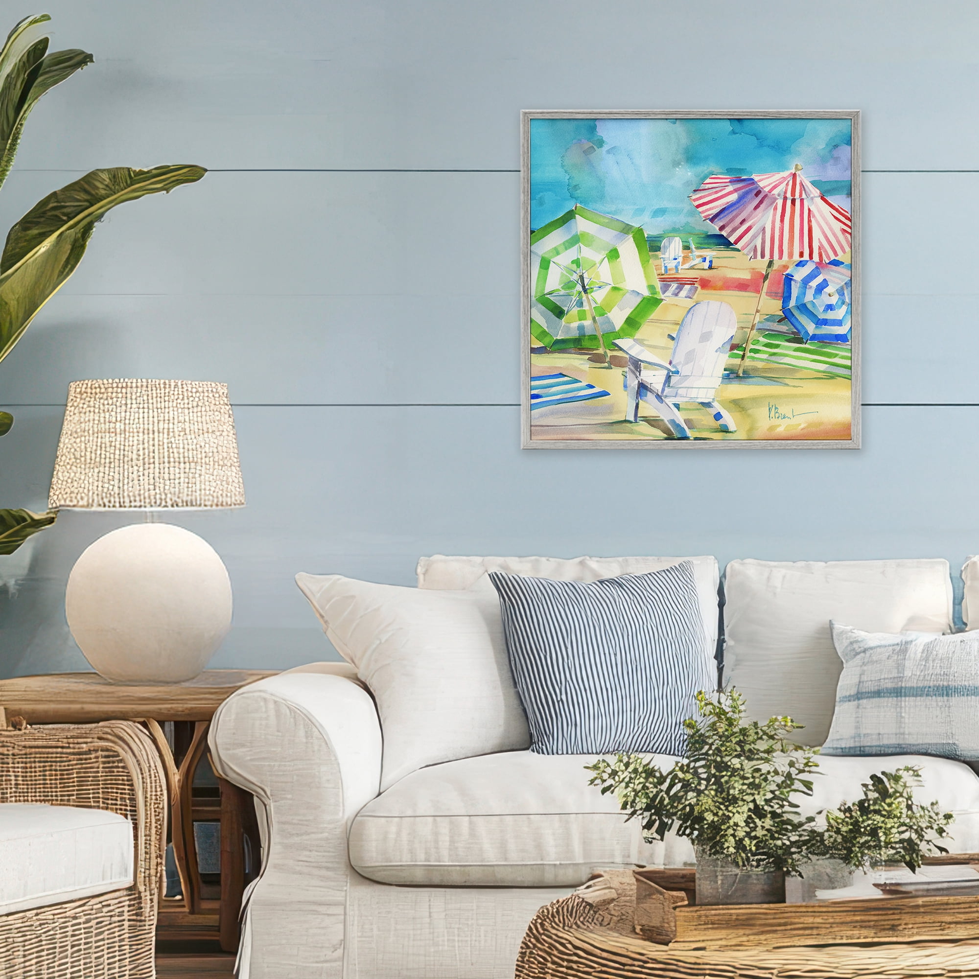 Stupell Industries Ventura Beach Umbrellas Gray Framed Giclee Art, design by Paul Brent