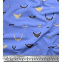 Soimoi Blue Cotton Duck Fabric Mustache Face Print Fabric by The Yard 44 Inch Wide