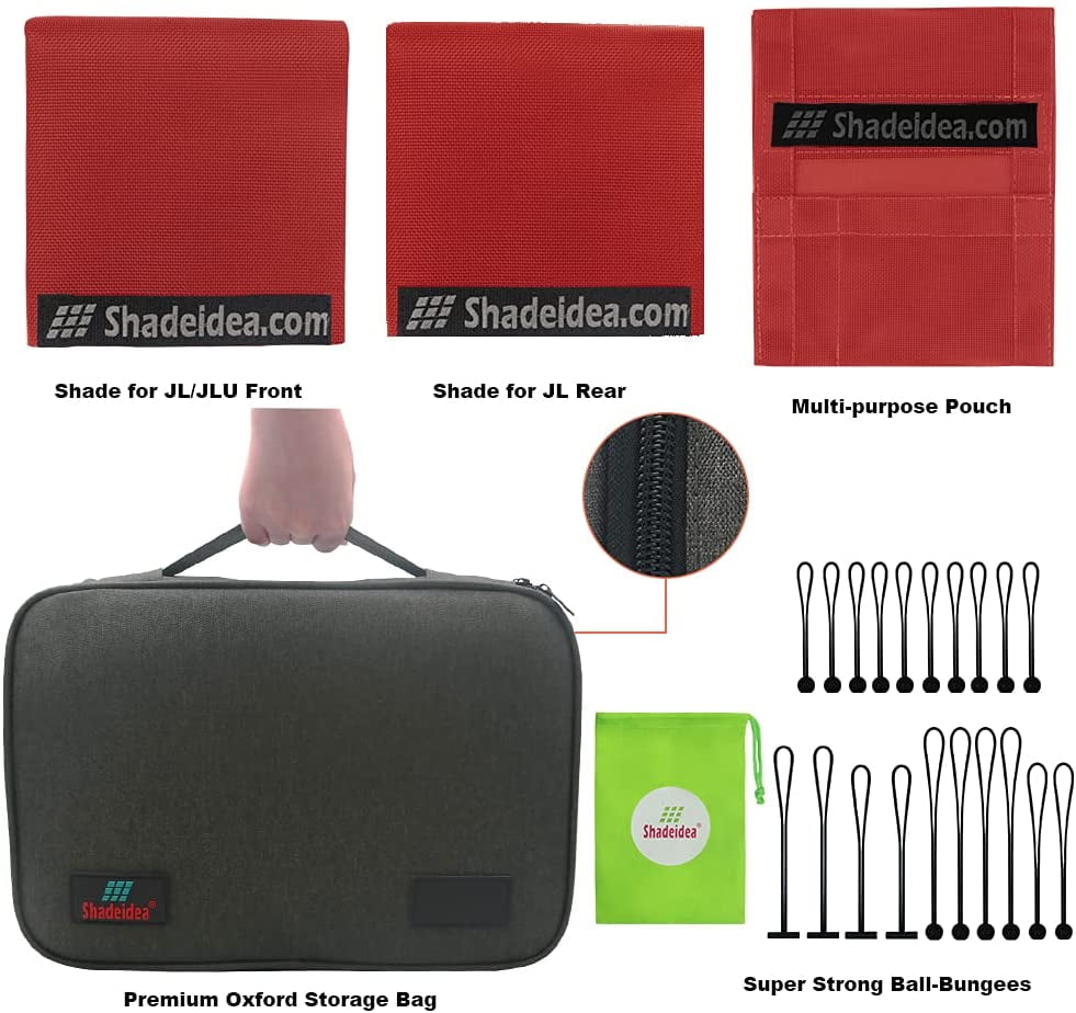 Shadeidea JL Sun Shade for Jeep Wrangler 2 Door Top Sunshade ( 2018 - Current ), Front & Rear - Cherry Red Mesh Screen Wrangler Cover, UV Blocker with Grab Bag Pouch - 10 Years Warranty