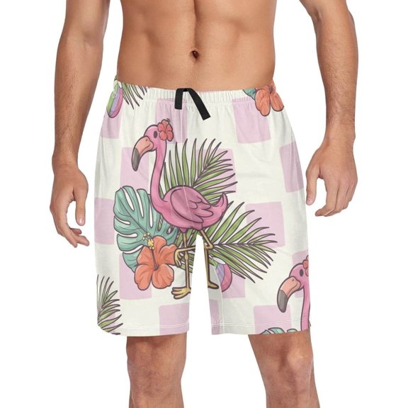 GZHJMY Flamingo Pajama Pants Short for Men, Lounge Pants Lightweight Men Pajama Bottoms with Drawstring Pockets, Christmas New Year Birthday Gifts, Large