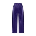 thumbnail image 5 of ZHYou No Boundaries Womens Velvet Pants,Drawstring Waist,Soft Comfy,Straight Leg,Pull On Trousers with Pockets,Purple,Size M, 5 of 6