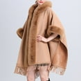 thumbnail image 3 of Ladies Autumn Winter Imitation Collar Hooded Shawl Cape Ladies Woolen Coat Large Size Cardigan Shawl Blanket Wraps for Women Rose Shawl Warm Travel Scarf for Women Evening Wraps for Women Formal, 3 of 8