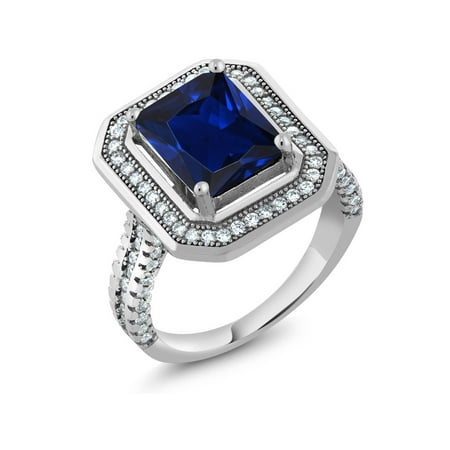 4.32 Ct Stunning Octagon Cut Blue Simulated Sapphire 925 Sterling Silver Ring