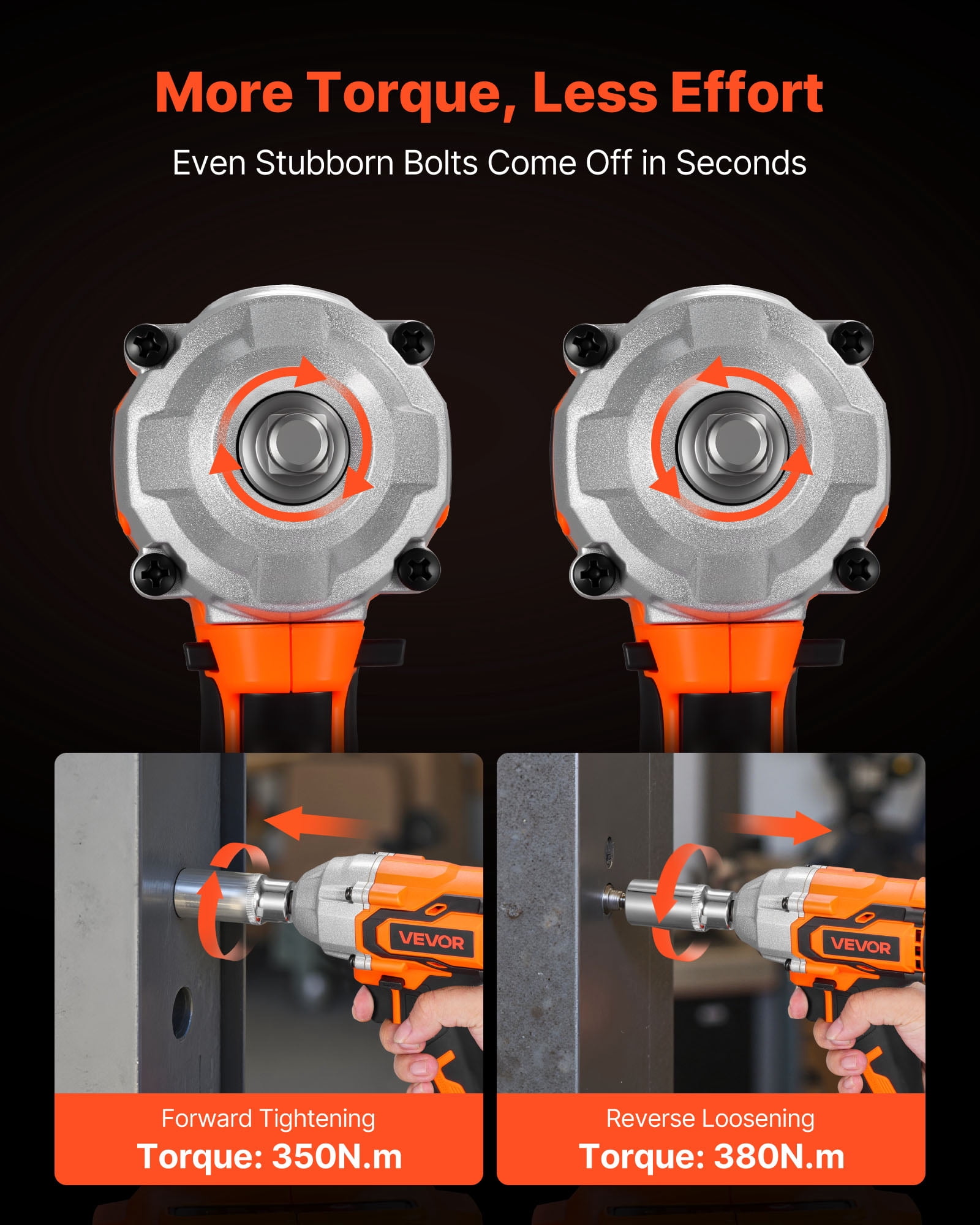 VEVOR Cordless Impact Wrench, 280 ft-lbs / 380 N·m High Torque, 3/8 inch, 20V Electric Impact Wrench with Brushless Motor, 4Ah Battery, Charger, 5 Sockets and Belt Clip, for Car Tire Truck DIY