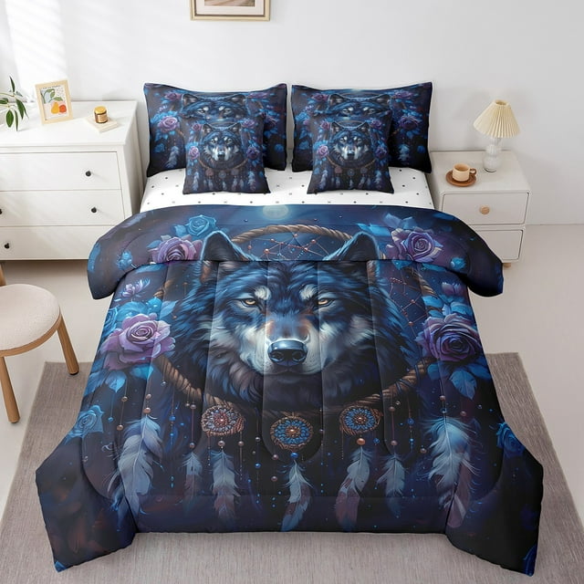 YST Literie Attrape-Rêves Bohème 7 Pcs Ensemble de Couette Safari Loup, Très Grand Lit