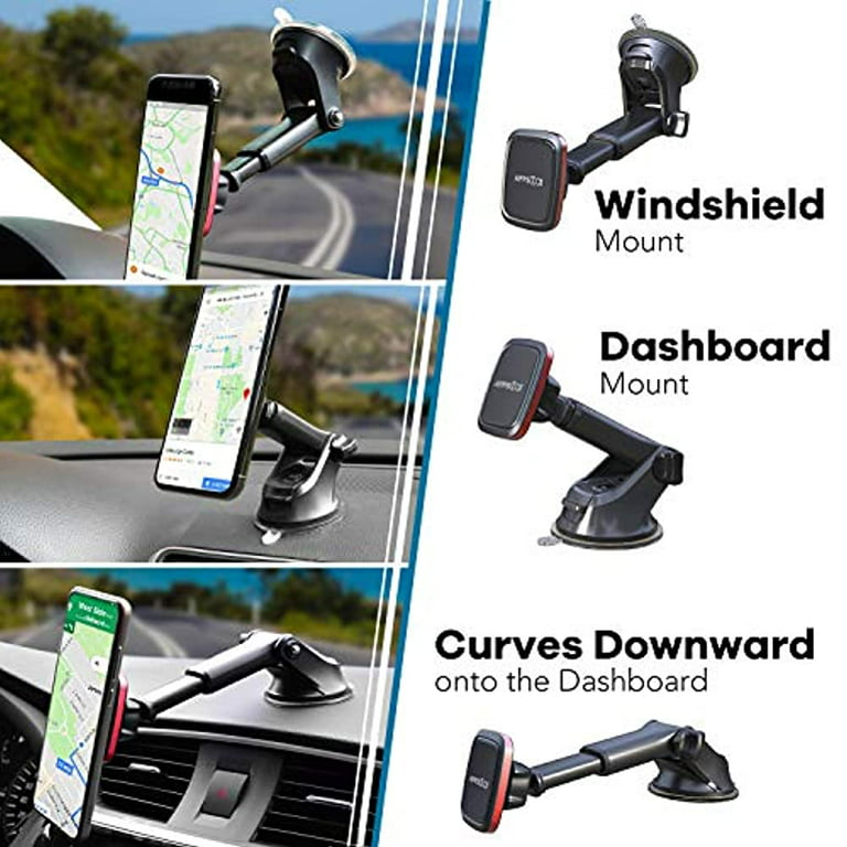 Magnetic Phone Holder For Car, Dashboard Windshield Phone Holder Mount With  Flexible Arm & Built-in Strong Magnets, Suction Cup Phone Holder For Car C