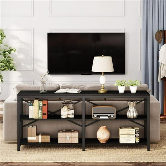 Emoottoo TB-J0106X 70.9 in. 3-Tier Industrial Extra Long Console Table with Storage Shelves - Black