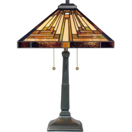 Geometric 2 Light Tiffany Table Lamp with Straight Lines Art Glass Tiffany Table Light Bailey Street Home 71-Bel-619823
