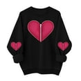 thumbnail image 6 of YueHuiYing Women's Oversized Hoodless Sweatshirt with Red Heart Pattern Print Round Neck Long Sleeves - Valentine's Day Everyday Versatile Casual Top Black S, 6 of 6