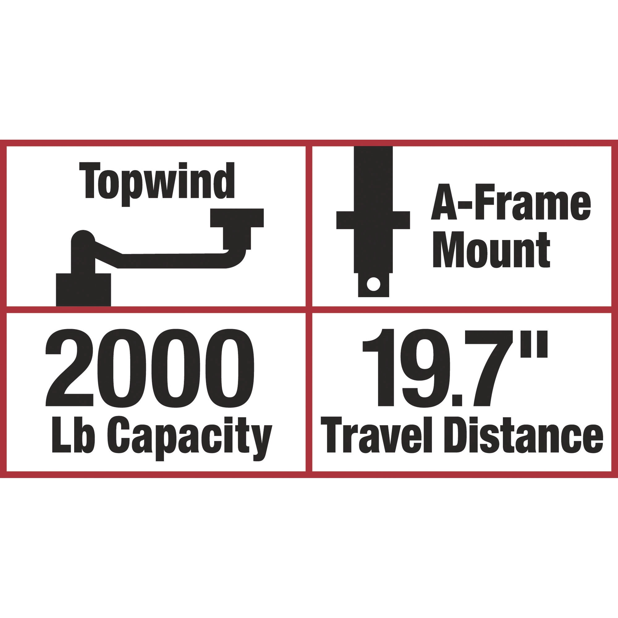 Ultra-Tow XTP Fast-Action Square Tube Trailer Jack, 2000-Lb., Topwind, A-Frame Mount, Bolt-On