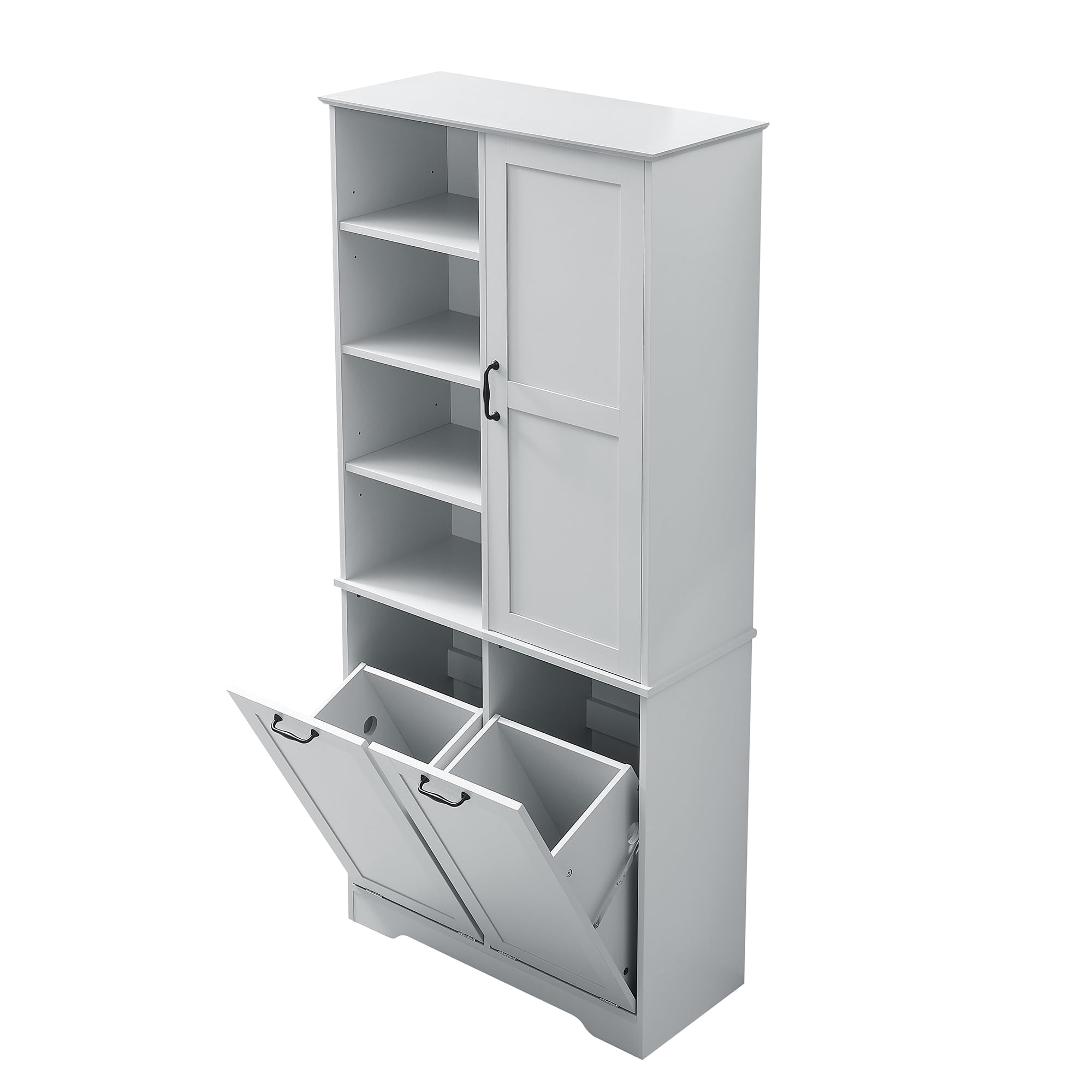 Aukfa Tall Storage Cabinet with 2 Tilt-Out Laundry Baskets,Freestanding Organizer for Bathroom, Laundry Room, Space-Saving Closet,Gray