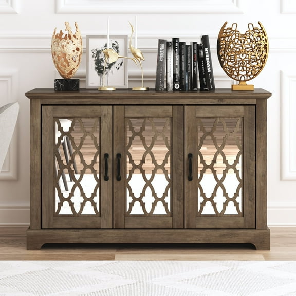 STYLIVIA Heron 3 Door Wide Sideboard, Knotty Oak