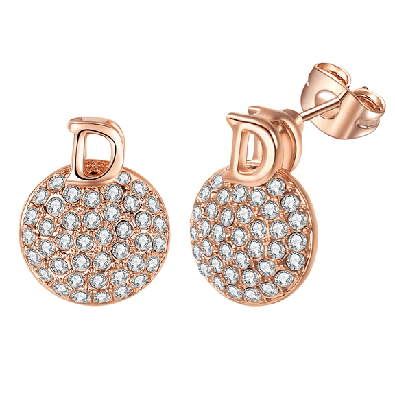 Airokiy Round CZ Stud Earrings For Women Rose Gold Plated Cubic Zirconia Wedding Crystal Fake Diamond Ear Jewelry
