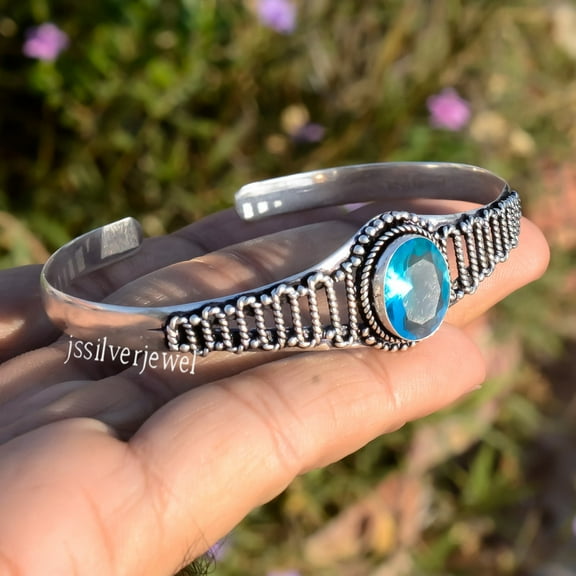Blue Topaz Bangle, Handmade 925 Sterling Silver Cuff, Addjustabel Bangle, Gifts For Her