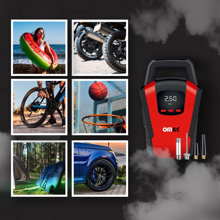 tire pump cigarette lighter OMAC Car Tire Pump, Cigarette Lighter Tire Inflator, 12V, Portable Air  Compressor, Air Pump, Digital Pressure Gauge,150PSI, LED Light, Red