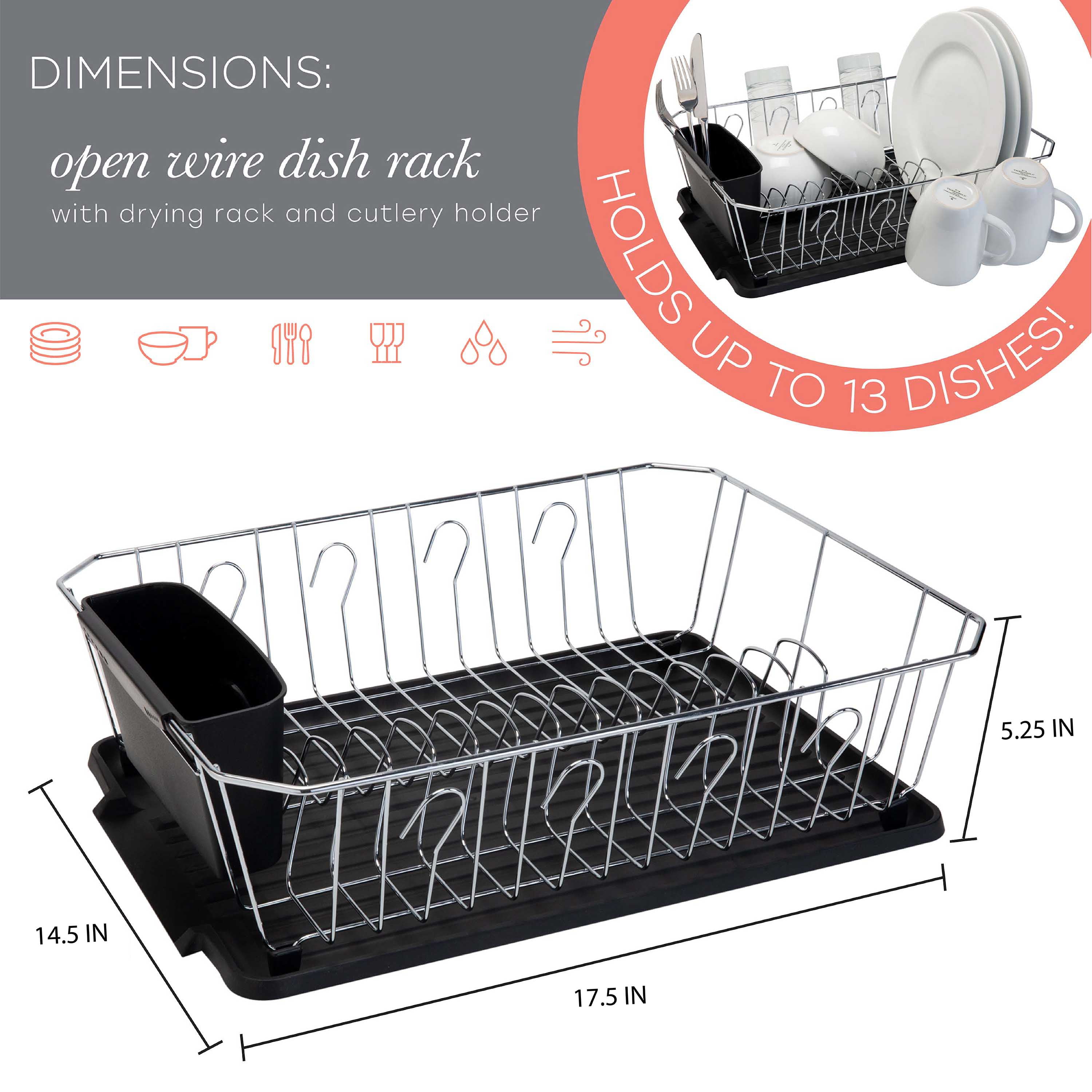 Kitchen Details Chrome 3 Piece Set Dish Rack in Black (17.5" x 14.5" x 5.25")