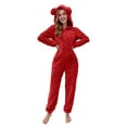 thumbnail image 2 of RYRJJ Womens Fleece Onesies Pajamas Jumpsuit Warm Sherpa Romper Sleepwear Cute One Piece Zipper Hooded Playsuit Loungewear(Red,S), 2 of 7