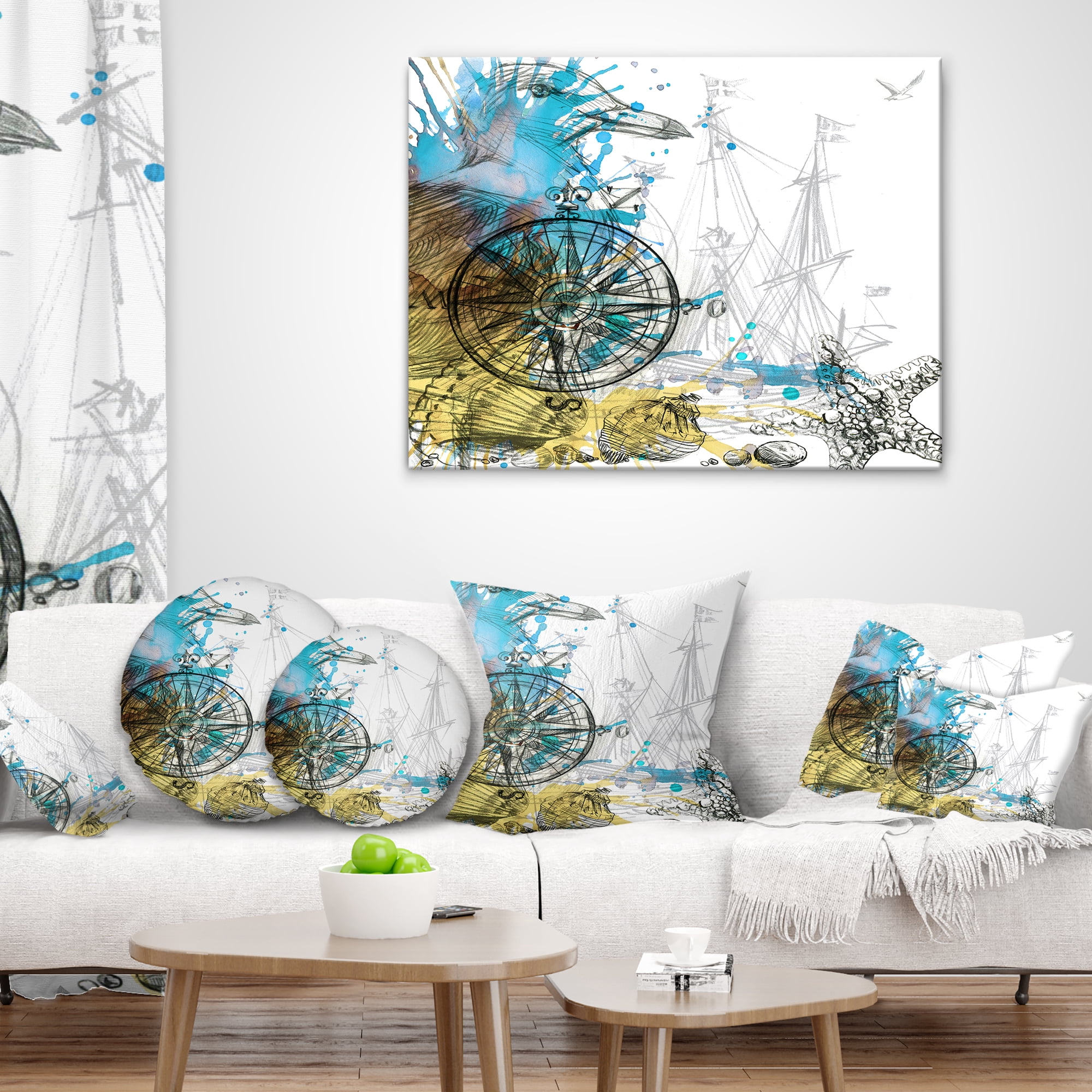 Designart Marine Background Illustration Art - Animal Throw Pillow - 16x16