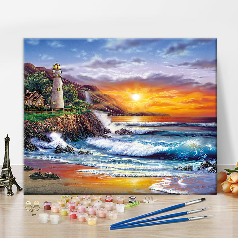 YALKIN DIY Large Paint by Numbers Kits for Adults Beginners 36x16in,  Without Frame DIY Lighthouse Gift Canvas Oil Painting Acrylic Paints Kits  Drawing