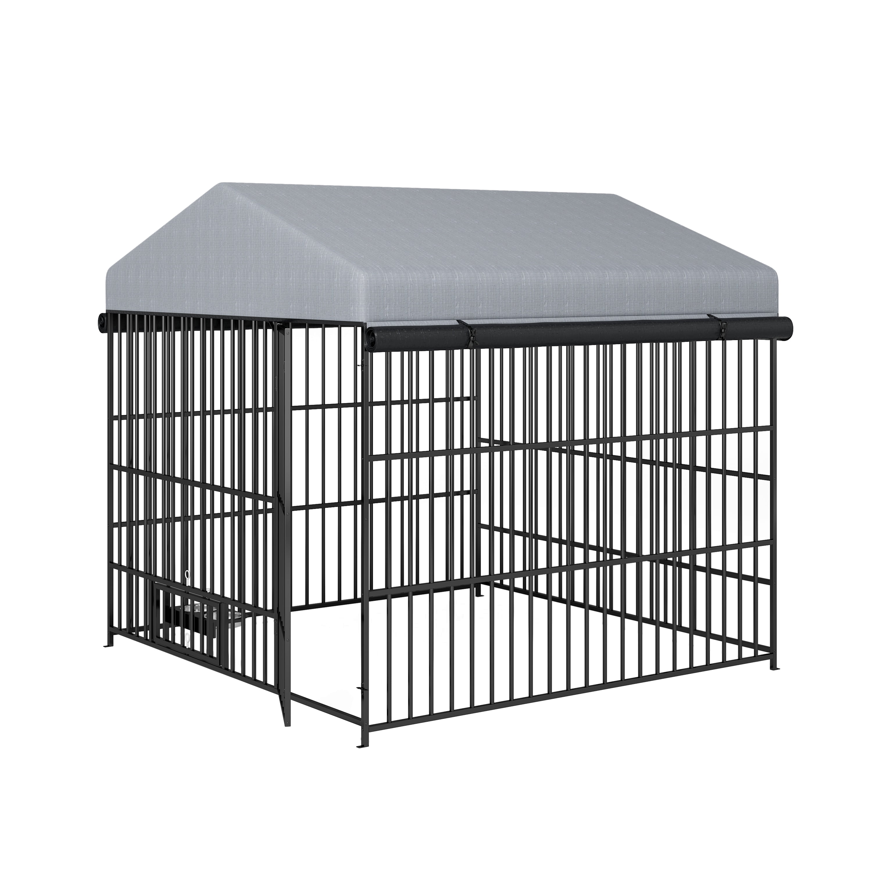 Large Dog Kennel Outdoor Pet Pens Dogs Run Enclosure Animal Hutch Metal Coop Fence with Roof Cover, 6.6'L x 6.6'W x 6.4'H
