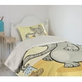thumbnail image 2 of Ambesonne Animal Quilted Coverlet 2 Pcs, Bathing Mouse, Twin Size, Grey Yellow Cream, 2 of 5