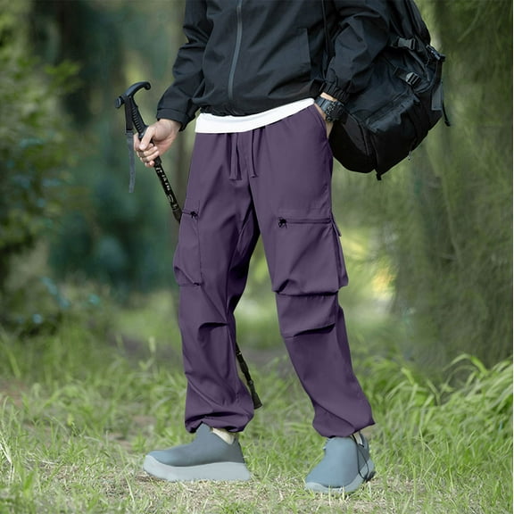 Vetsdori Cargo Pants for Men Hiking-Friendly Outdoor Straight-Leg Pullover Cargo pockets Athleic Multi-Pocket Purple Mens Pants Party