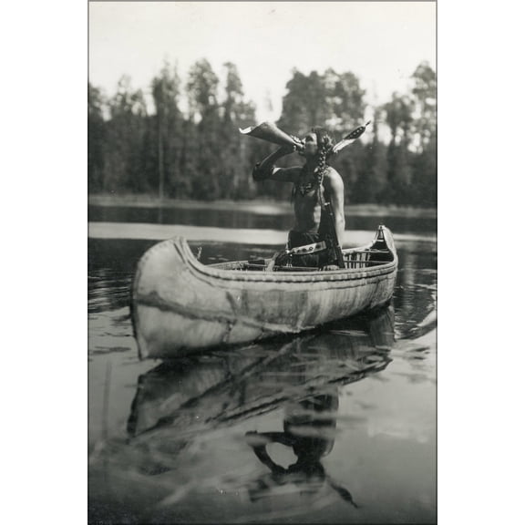 24"x36" Gallery Poster, The Moose Call, Roland W. Reed, 1908 Ojibwe Indian