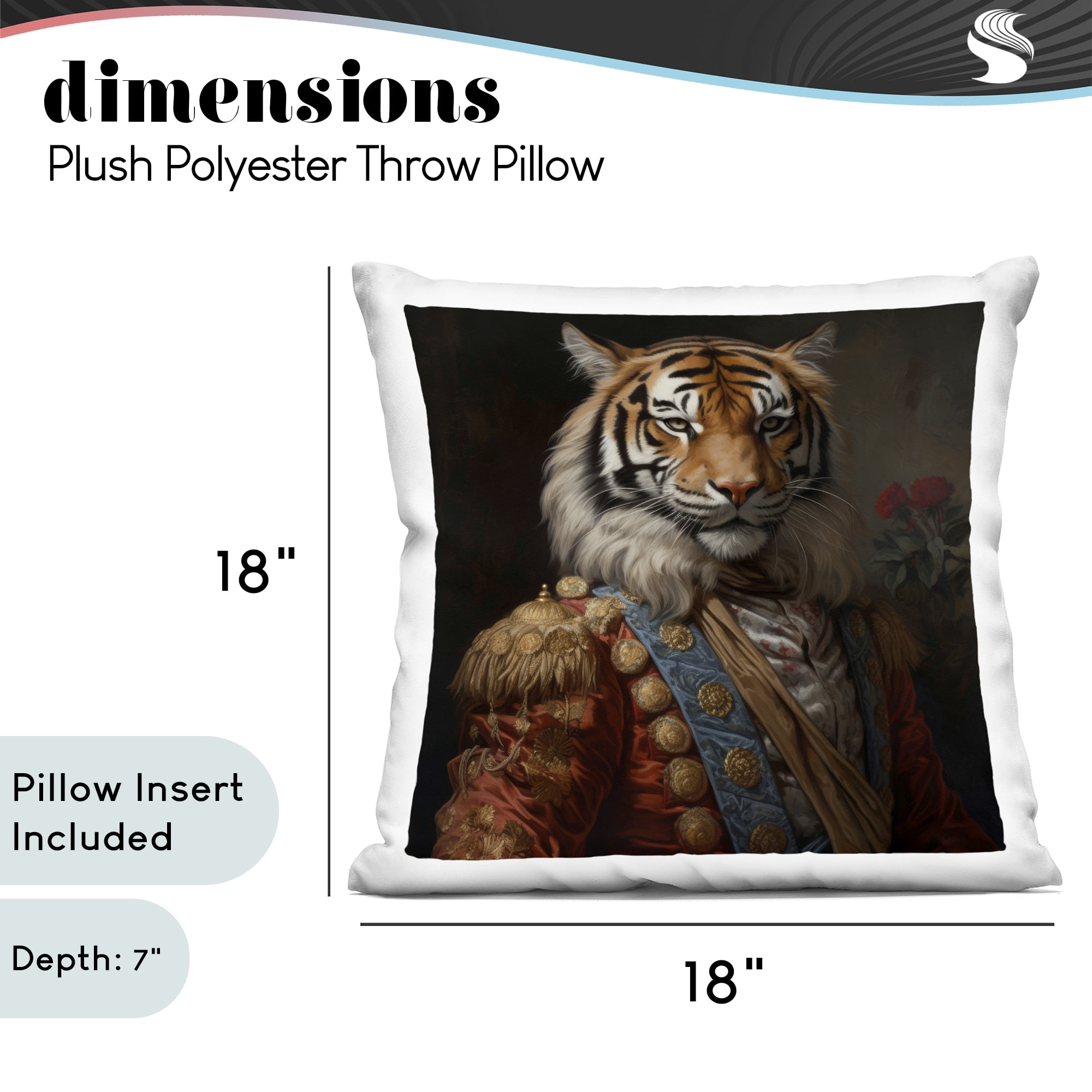 Stupell Industries Noble Tiger Transformation Decorative Printed Throw Pillow, design by Lazar Studio, 18 x 7 x 18