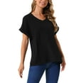 thumbnail image 4 of INSPIRAR CHIC Blusas de Lino para Mujeres, Camisetas de Manga Corta, Ropa Casual Básica de Verano, Blusa Suelta de Color Sólido 2XL Negra, 4 of 6