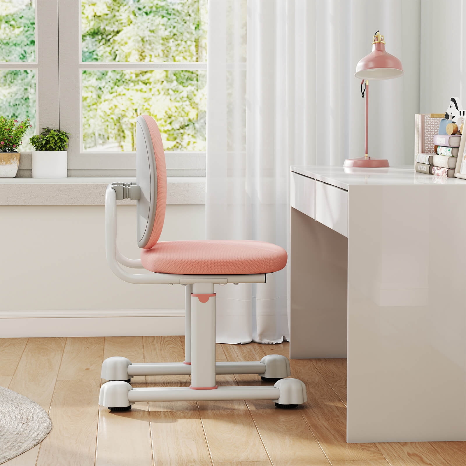 Costway Kids Desk Chair with Double Back Support Adjustable Height Upholstered Computer Chair Pink