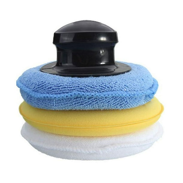 Kitchen-dream Esponja para Pulir Autos 3 Piezas Almohadillas Aplicadoras de Cera Esponja de Microfibra para Pulir Autos con Mango Aplicadores de Espuma de Cera para Limpieza de Autos,