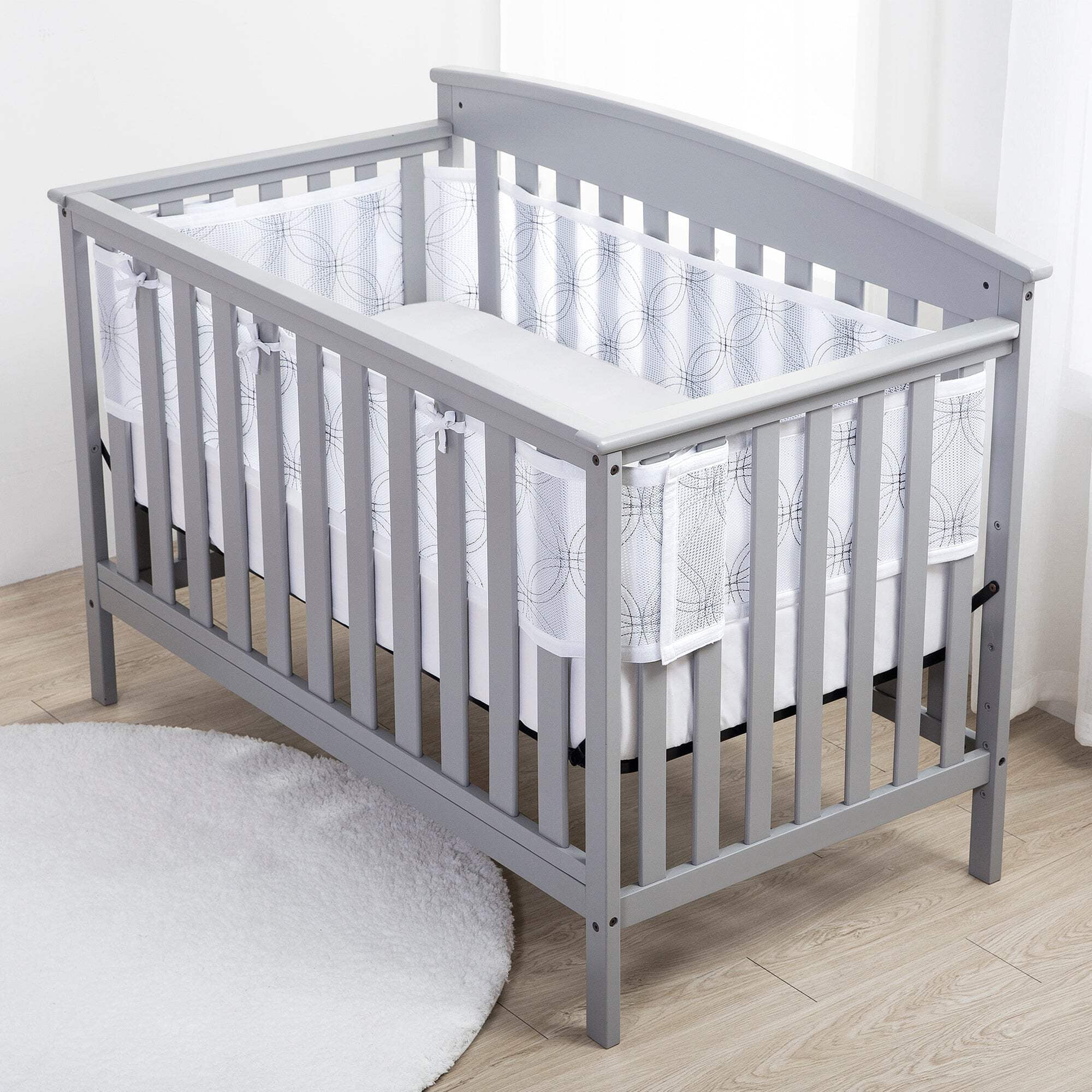 BreathableBaby Breathable Mesh Crib Liner – Deluxe Embroidered Collection – White Links
