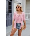 thumbnail image 5 of Summer Square Neck Button Spliced Mid-Sleeve Casual Women's T-Shirt Top, 5 of 8