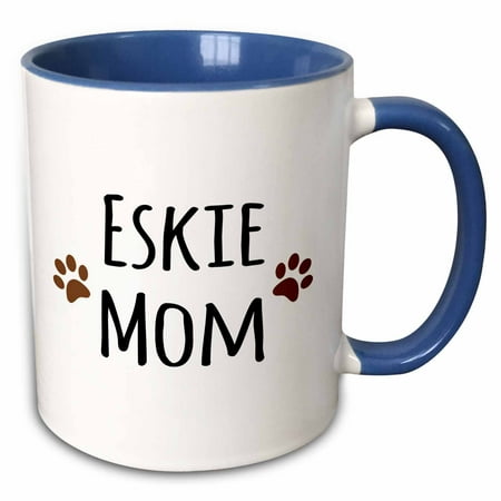 

3dRose Eskie Mom - American Eskimo Dog breed pet owner - brown paw prints - doggie daddy doggy love- lovers - Two Tone Blue Mug 15-ounce