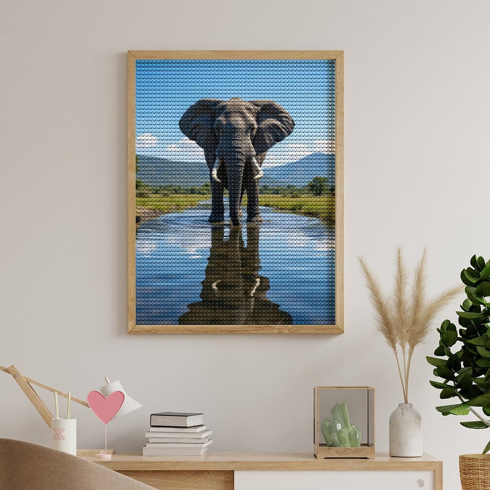 Diamond Art Kits for Adults, Elephant Reflection Serenity Water 5D Diamond Painting Kits for Adults Beginners, DIY Full Drill Diamond Painting, Gem Art and Crafts 12x16