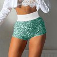 thumbnail image 6 of Felirenzacia Women's Sequin Shorts Sparkly Hot Pants Velvet Fully Lined Wide Elastic Waistband Shorts for Party Raves,Light Blue,M, 6 of 9