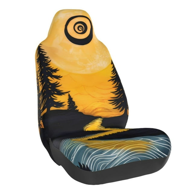 Wukai Sunset River Pine Trees Full Set Car Seat Covers with Soft Padding Universal Auto Front Seats Protector and Cushion Mat