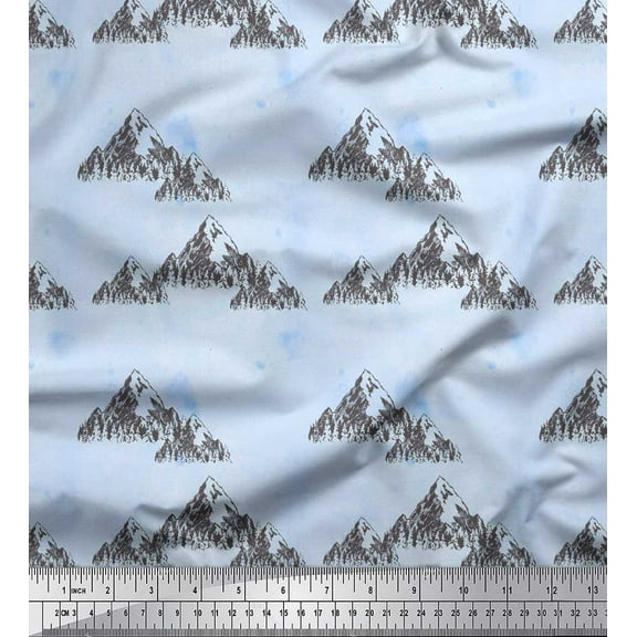 Soimoi Blue Cotton Duck Fabric Mountain Nature Print Fabric by Yard 42 Inch Wide